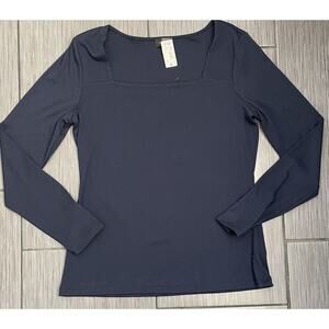 The Limited Navy Blue Square Neck Long Sleeve Top Size Large NWT